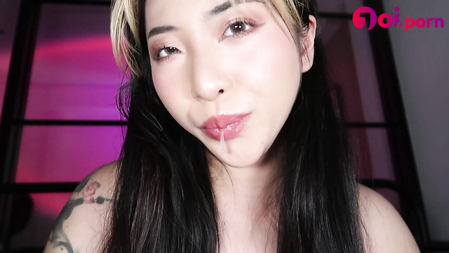 Sexy Asian girl makes you jerk off while she spits on your dick - ClaudiaHon