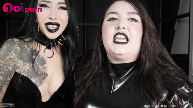 Mistresses in latex tease with their hot lips and make you jerk off - Mistress Youko