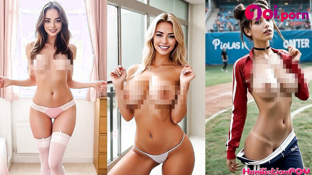 Juicy ai sexy girls tease you with censored tits - Humiliation POV